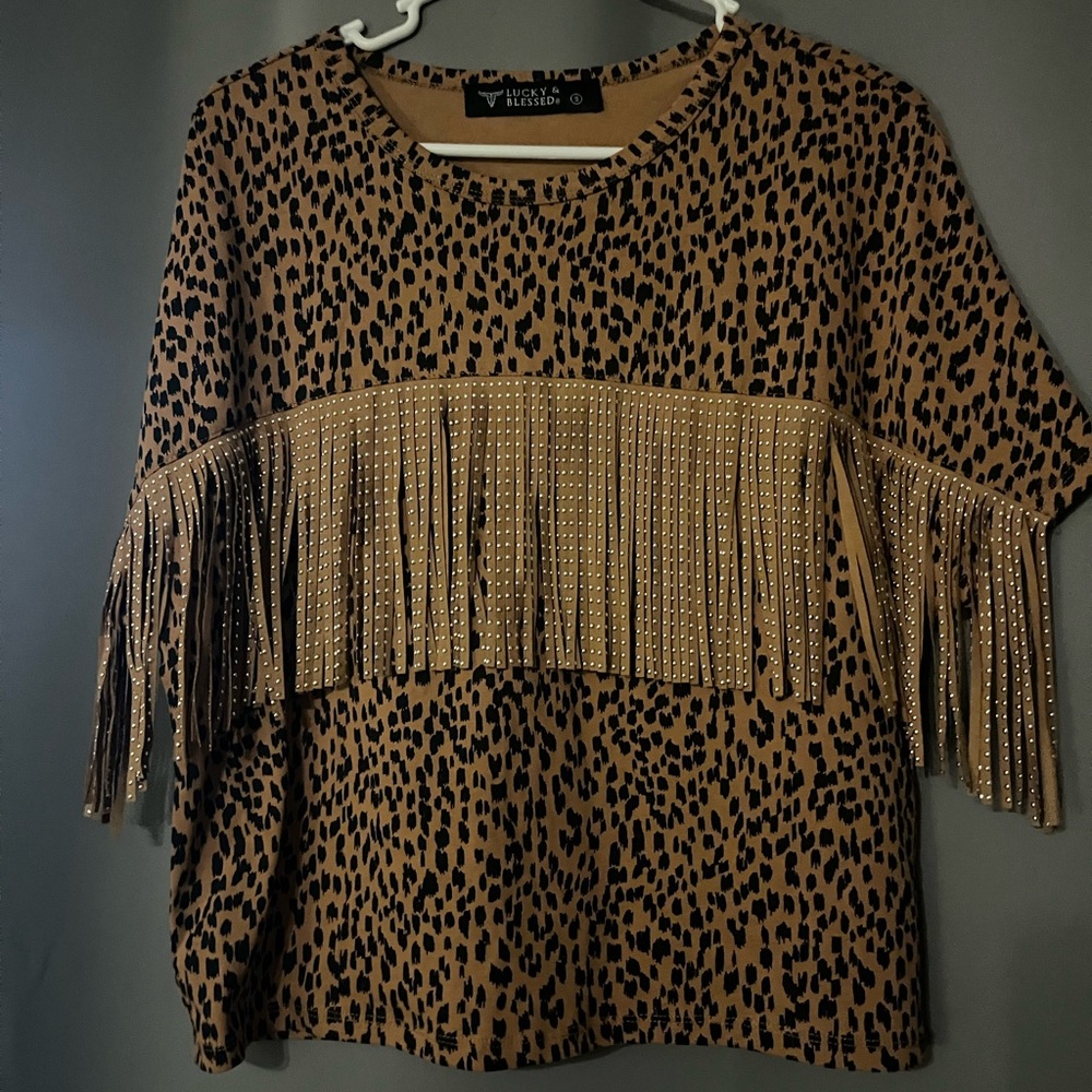 Leopard Print Fringe Tee
